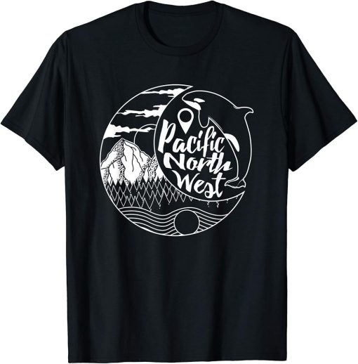 Pacific Northwest Orca Whale Tree Mountain Ocean PNW Gift T-Shirt